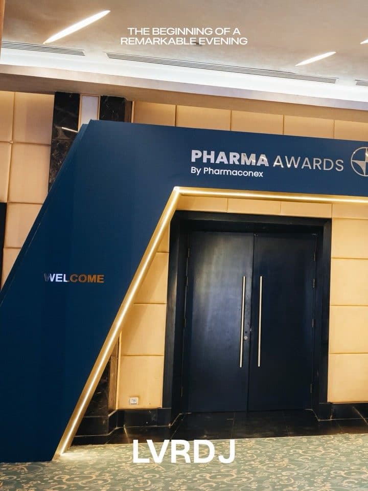 Navy and gold entrance portal for Pharma Awards